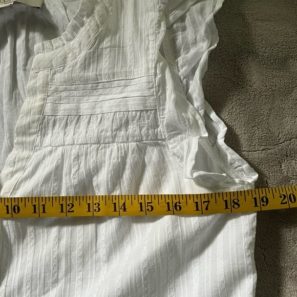 Loft 100% Cotton White Sleeveless Ruffle Pintriped Tiered 1/2 Button Up Dress S - Picture 9 of 10